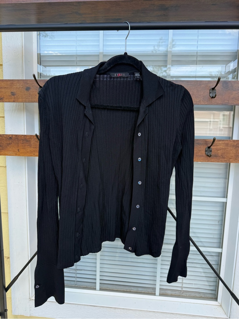 Men's Black Ribbed Button-Down Shirt